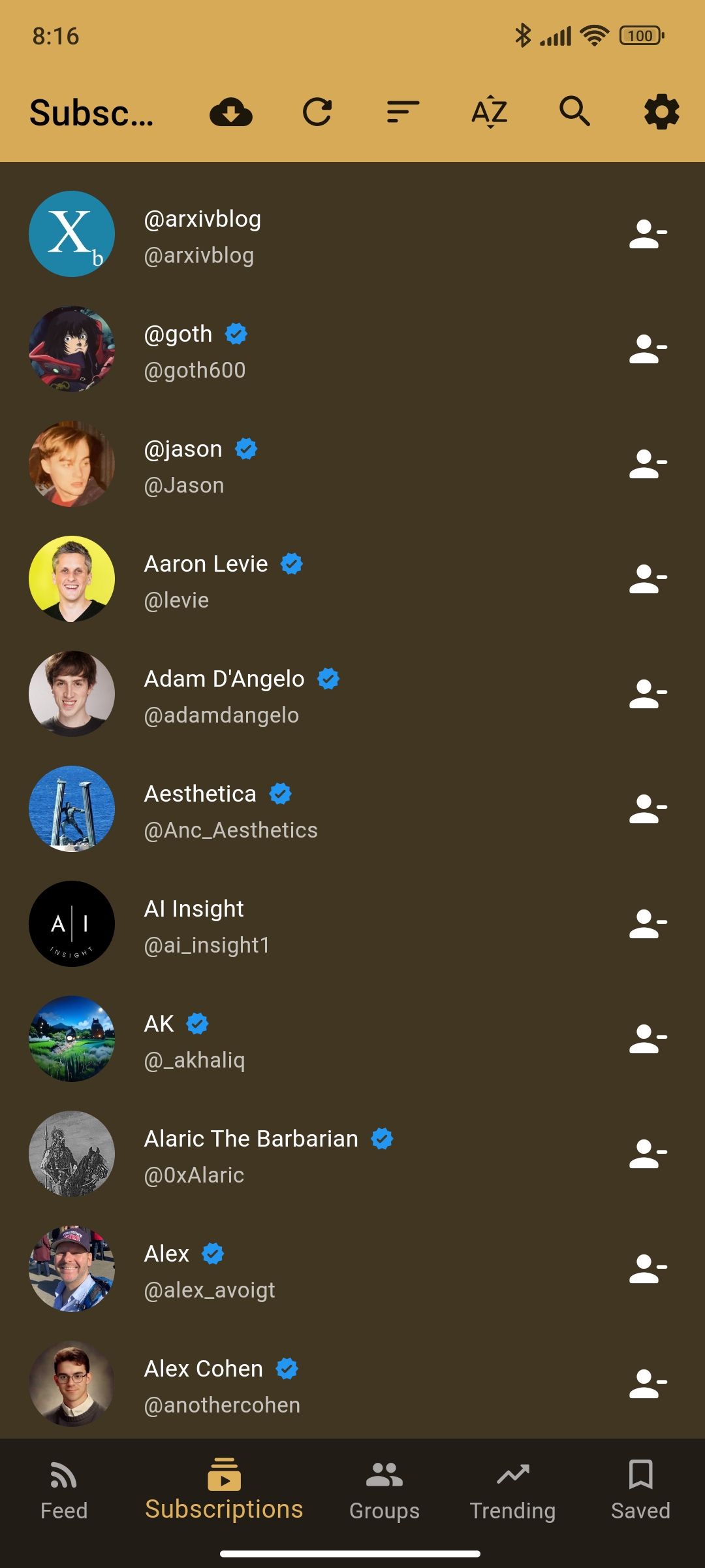 Viewing subscriptions