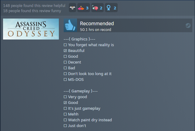 tonym8xd's review of AC Odyssey generated by this tool