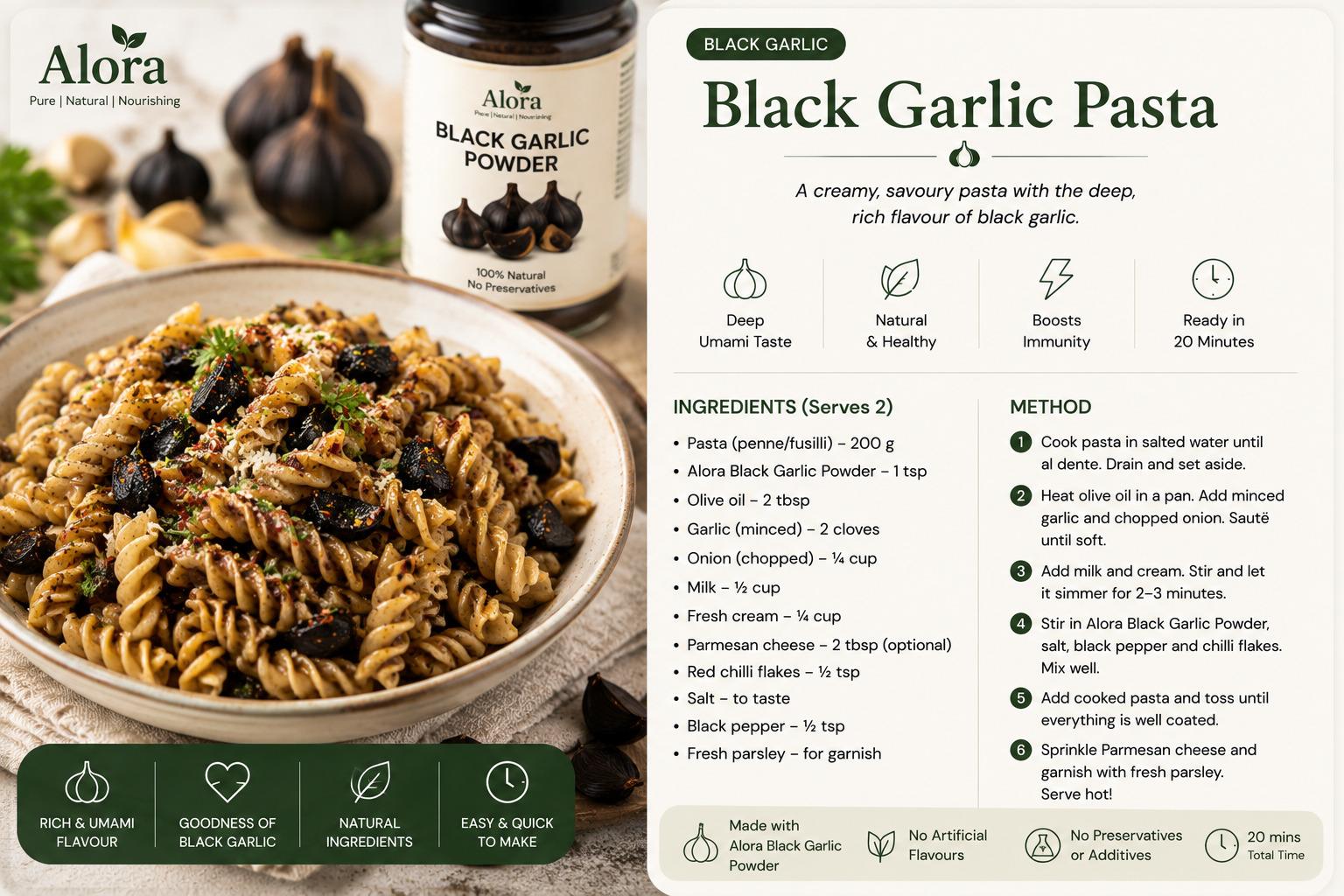 Black Garlic Pasta recipe card