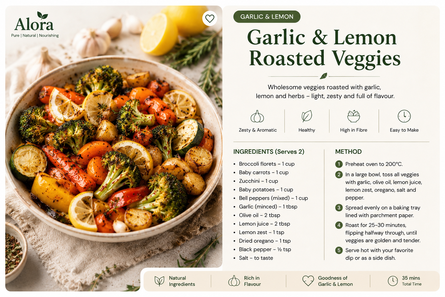 Garlic and Lemon Roasted Veggies recipe card