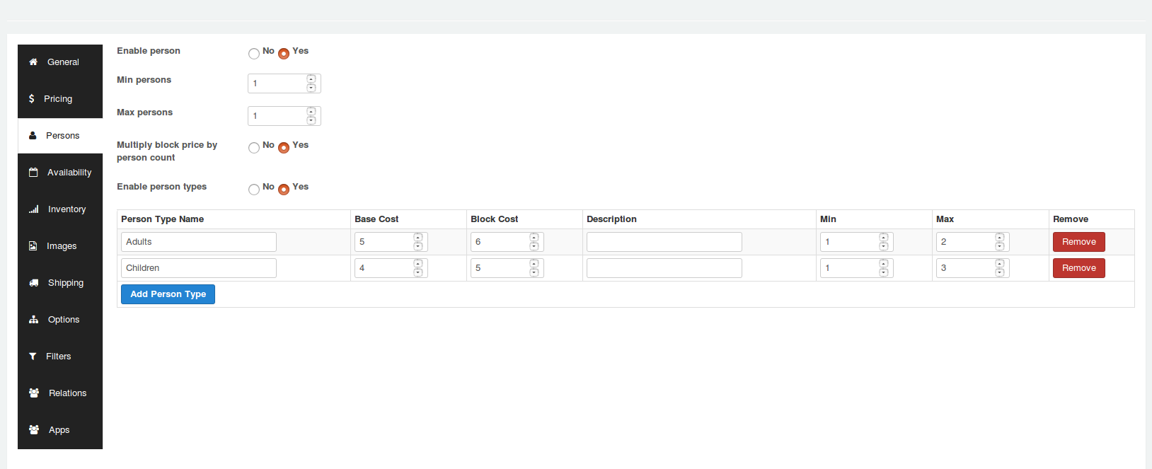 booking person type