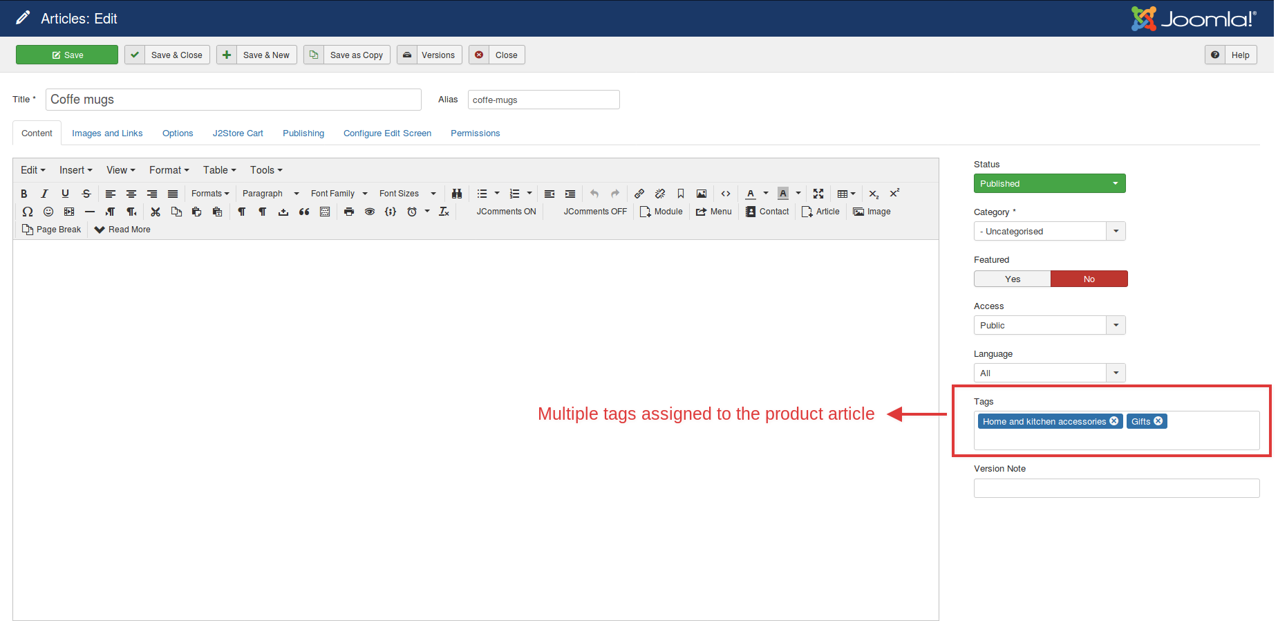 Associating the tags with products