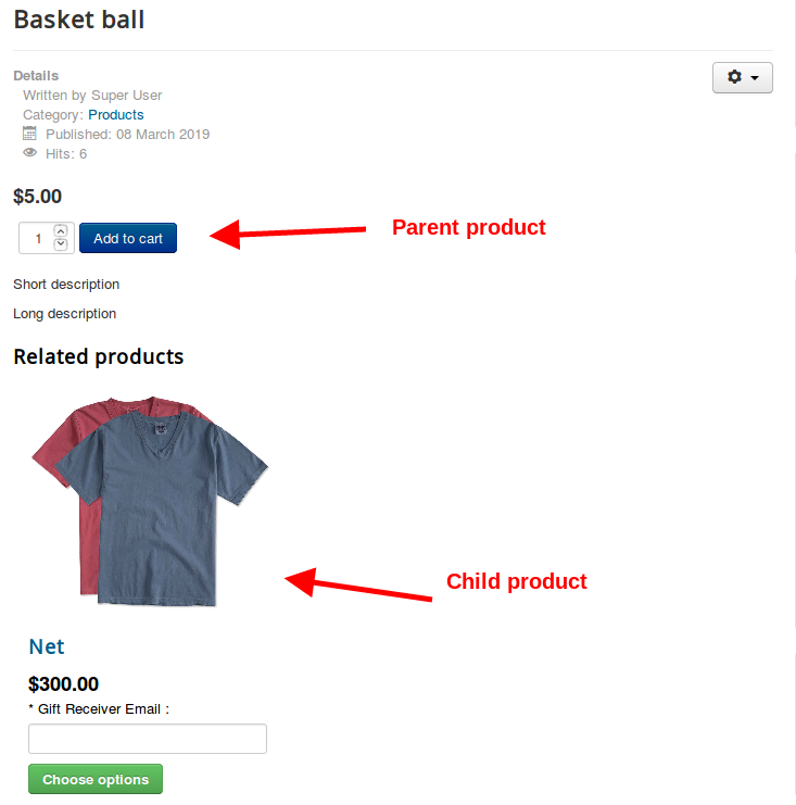 Parent product on frontend