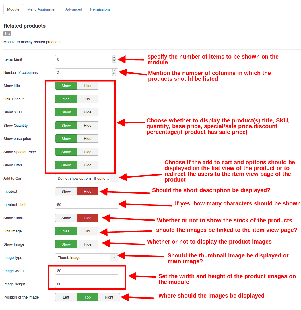Related product module settings