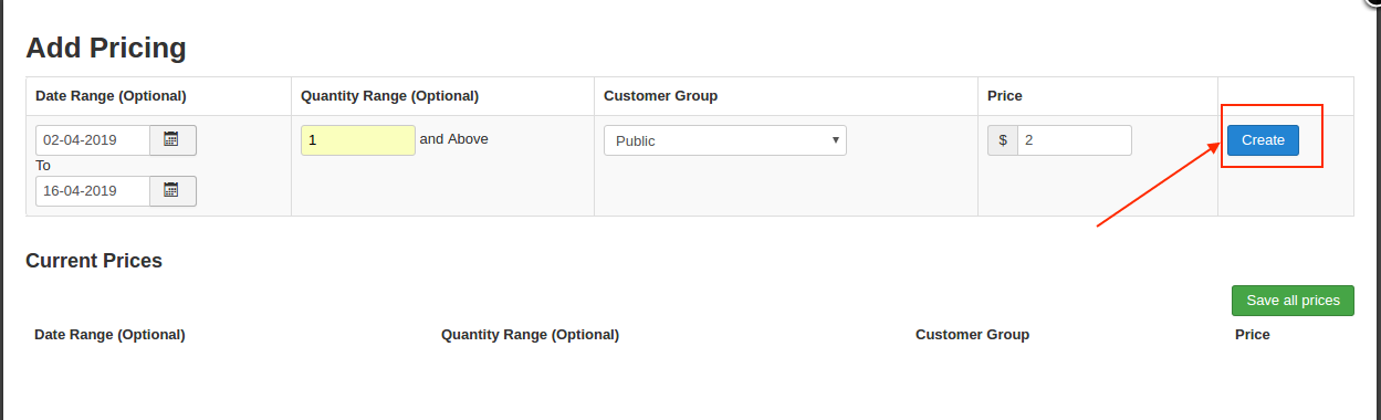 Creating a tiered pricing