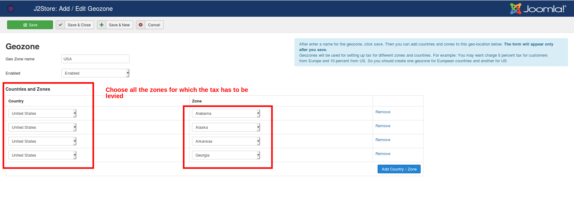 Filling in details on the newly created geozone