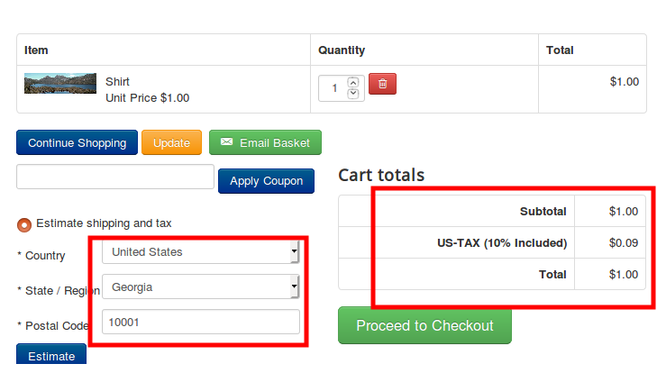 Tax rate in cart page