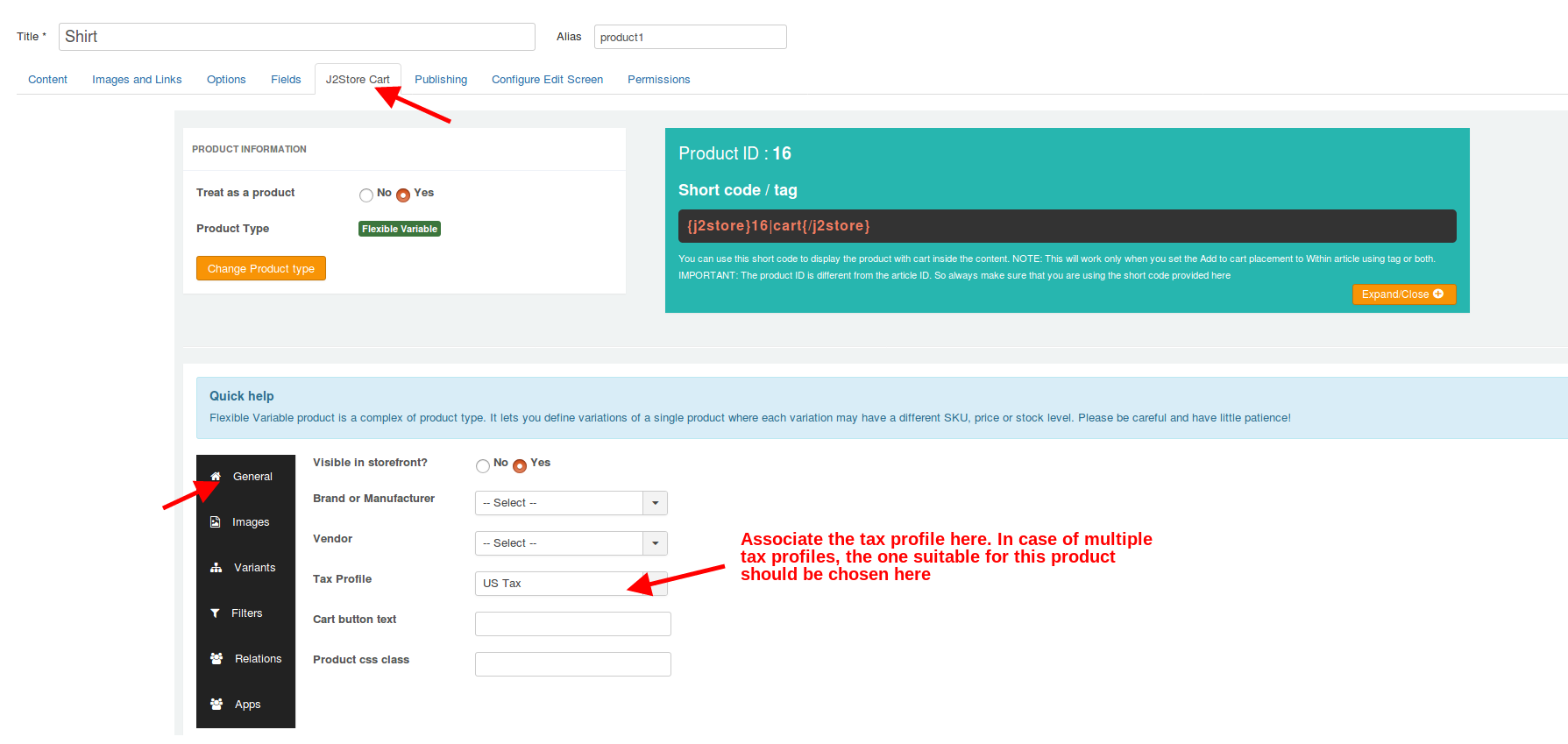 Setting tax profile in product