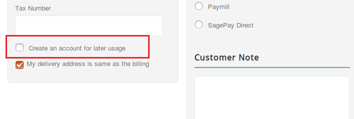 Easy checkout create a new account checkbox