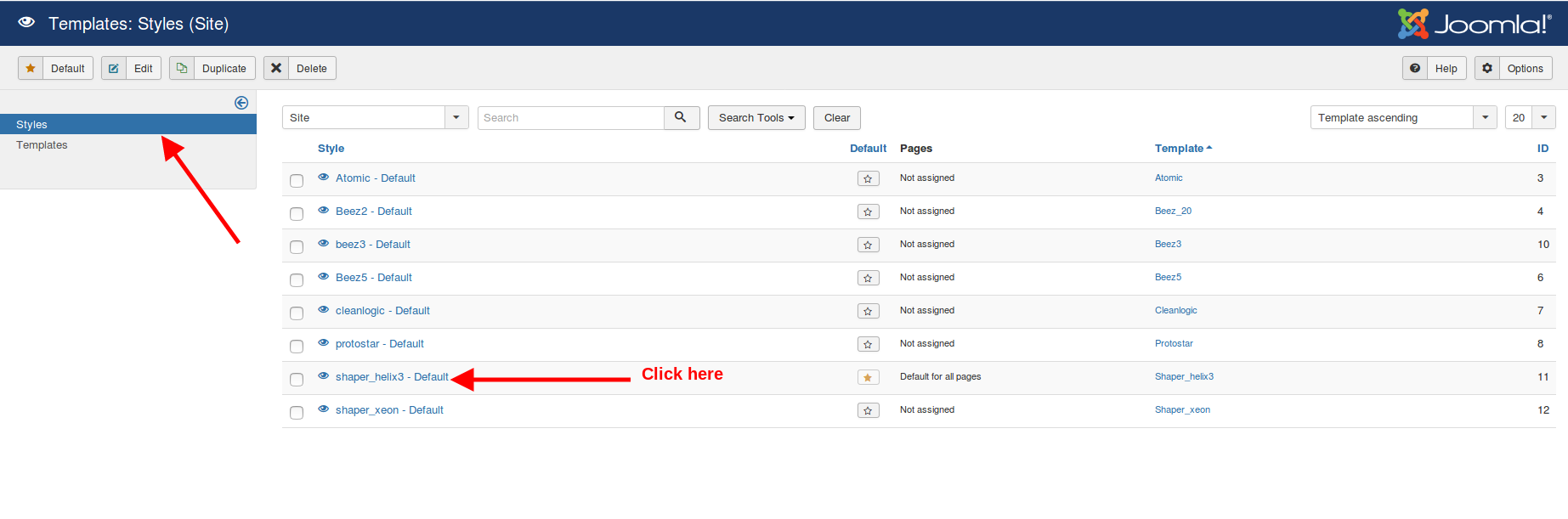 To choose the default style