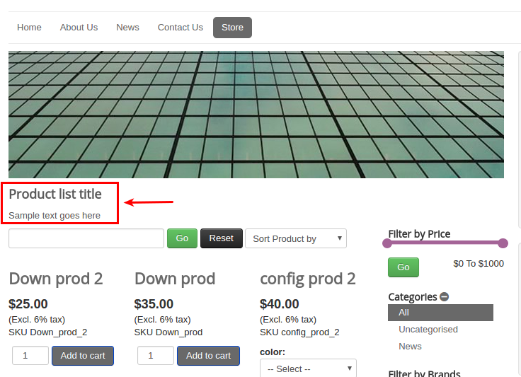 Category list frontend view