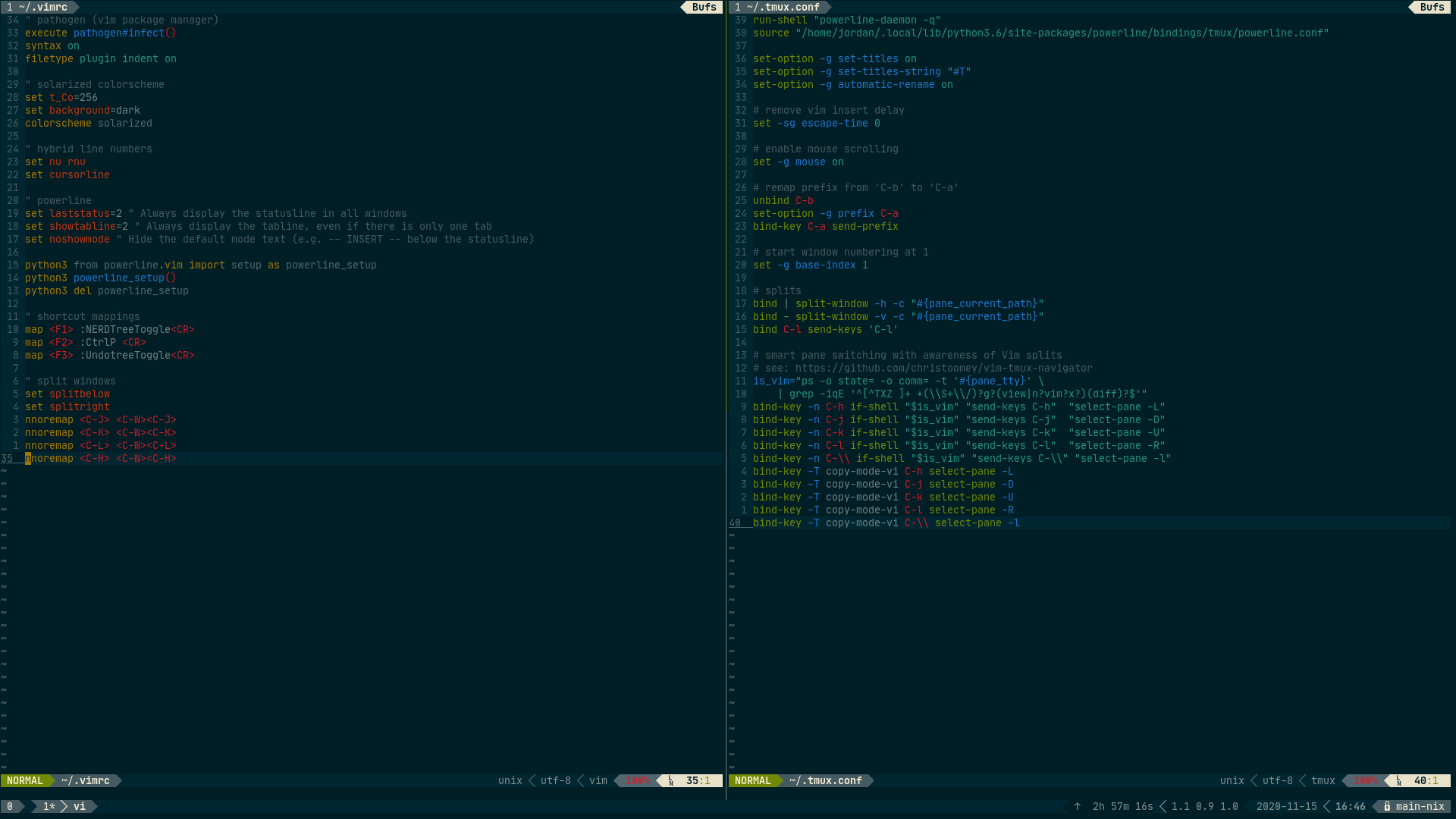 Screenshot of a terminal running tmux and powerline