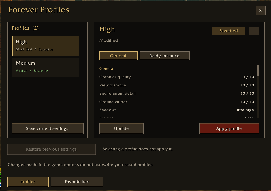 Graphics profile manager