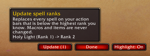 The Update tooltip listing the changes