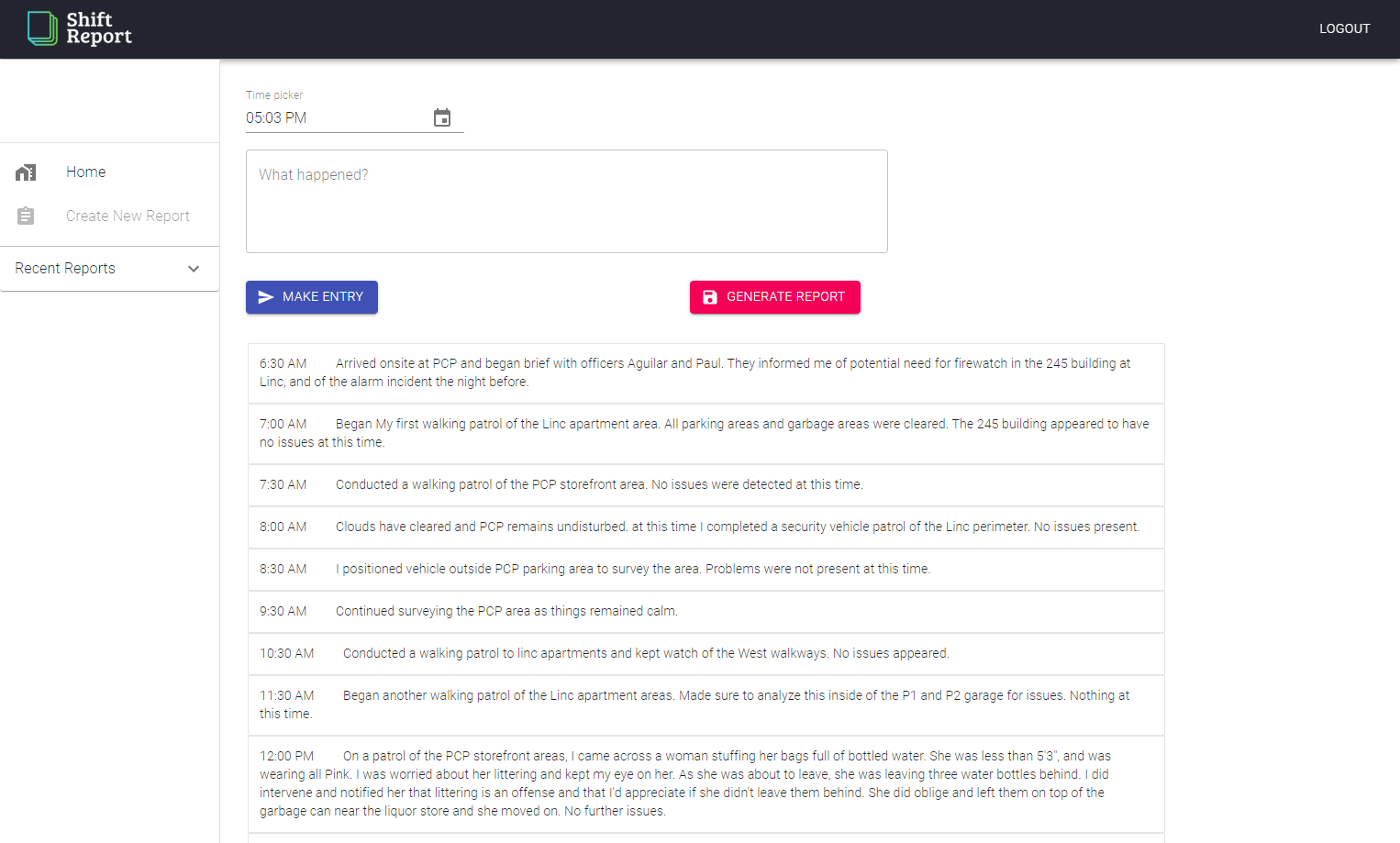 Report Writing Page