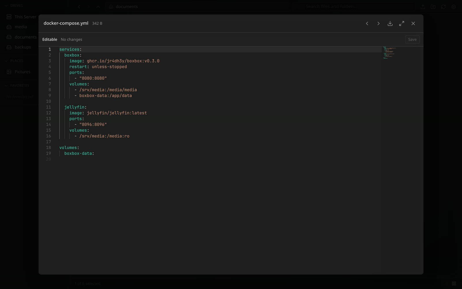 Editing docker-compose.yml in the code editor