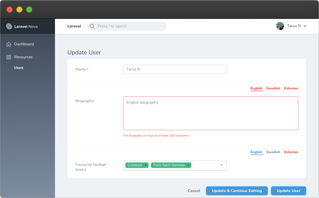 Form View w/ Validation Errors