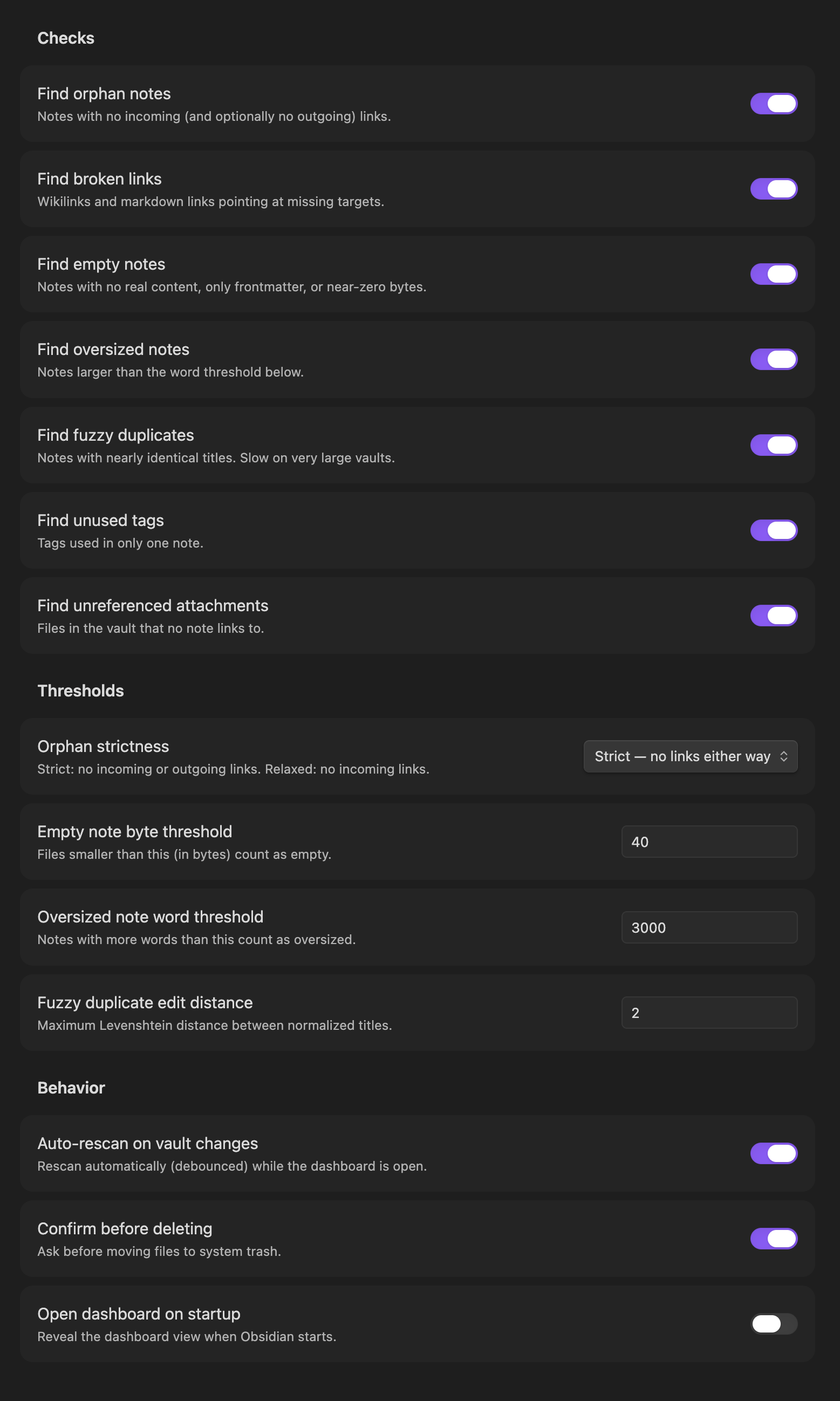 Vault Plus settings