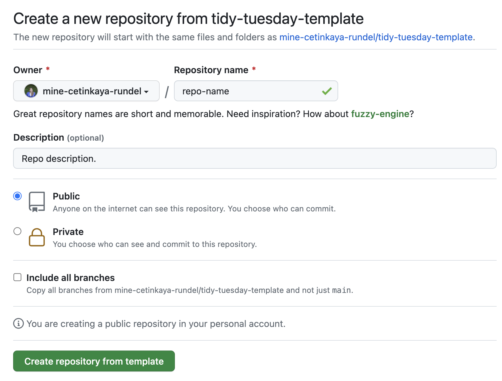 Screenshot showing how to create a new repo.