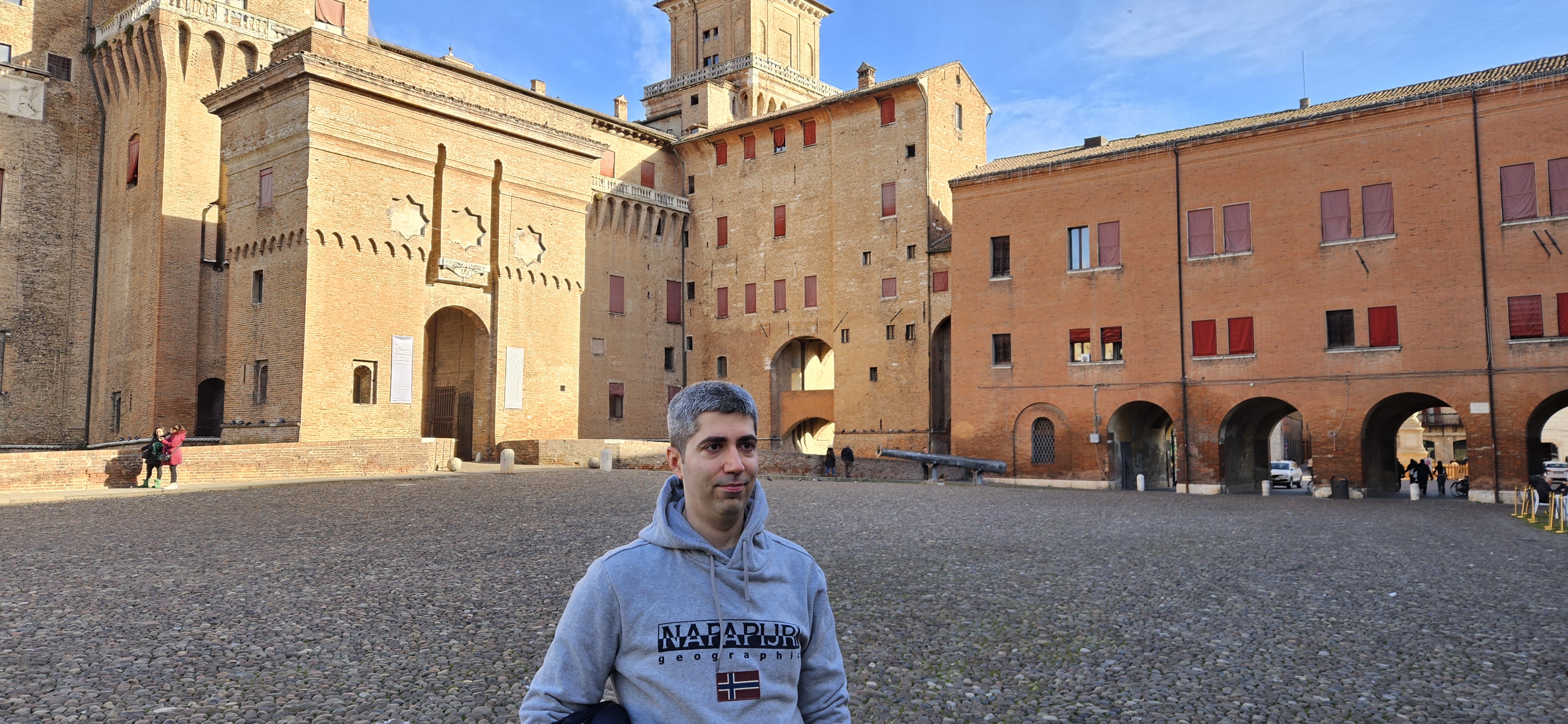 me standing in front of my beloved Ferrara Castle