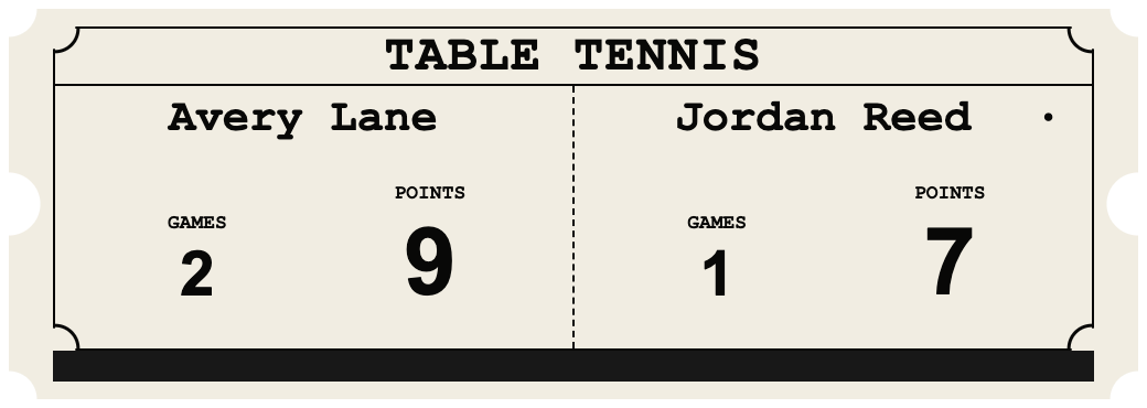Carbon Copy Ticket — TABLE TENNIS Duplex