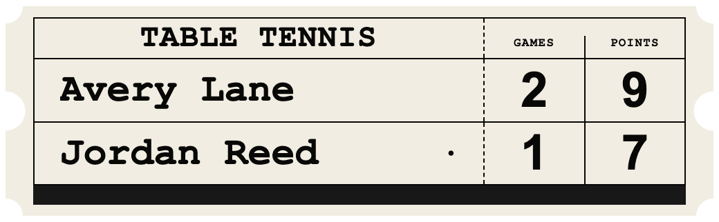 Carbon Copy Ticket — TABLE TENNIS Stacked