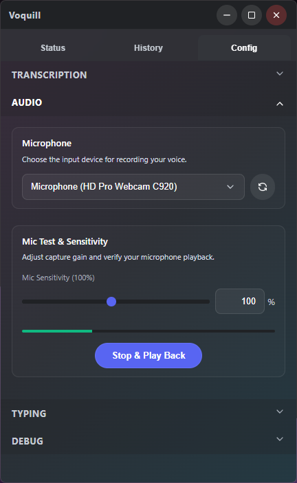 Voquill settings for shortcuts and behavior