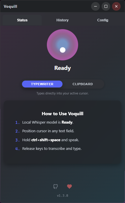 Voquill status overlay during transcription