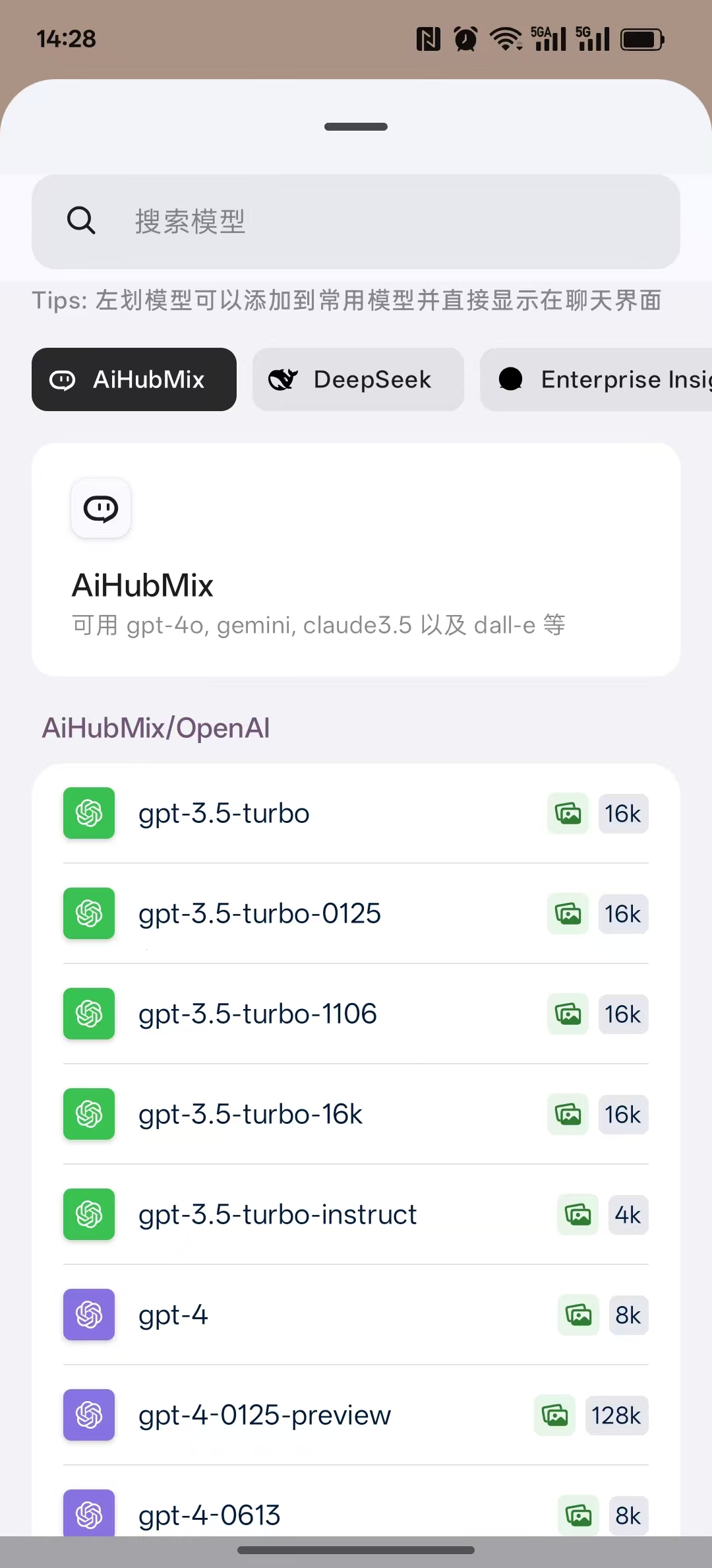 Model Selection Interface