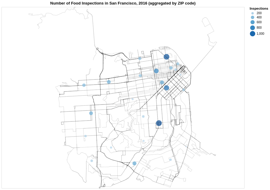 A map of food inspections in San Francisco in 2016