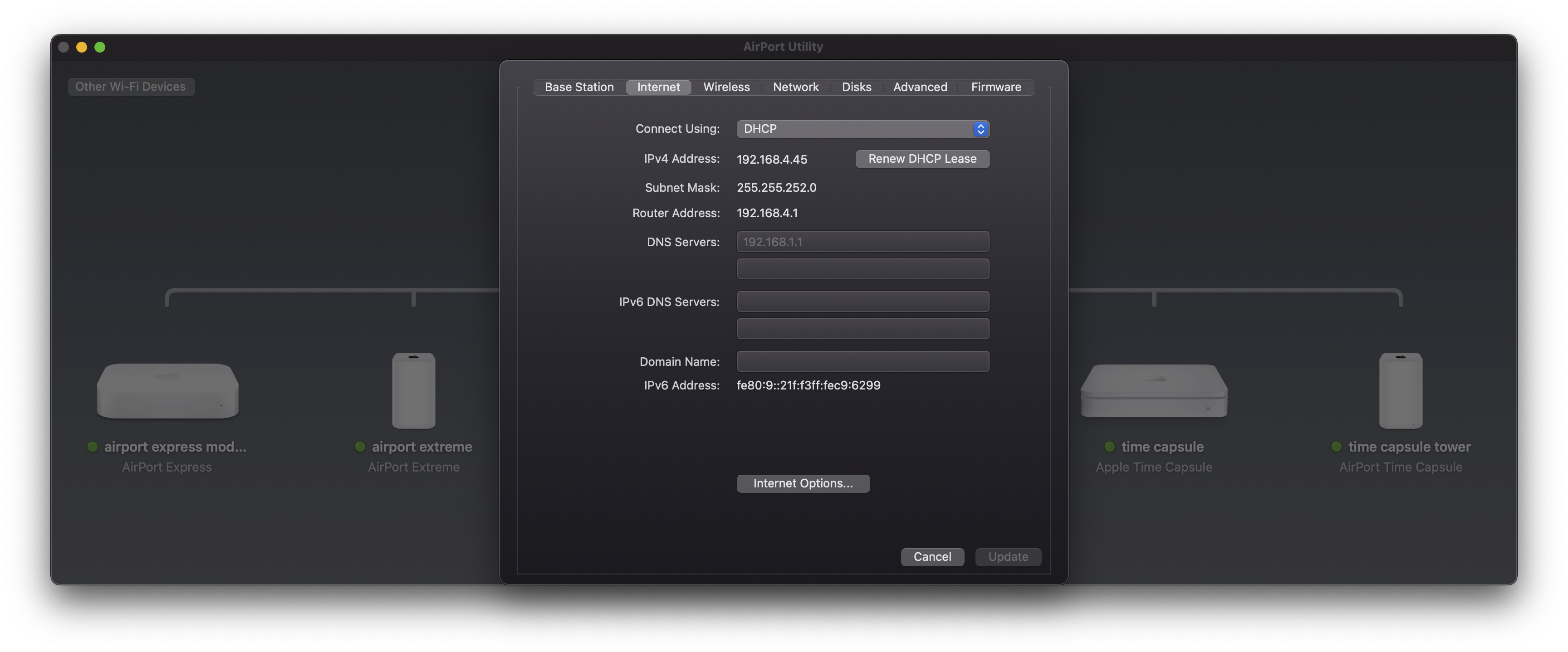 AirPort Utility Internet settings