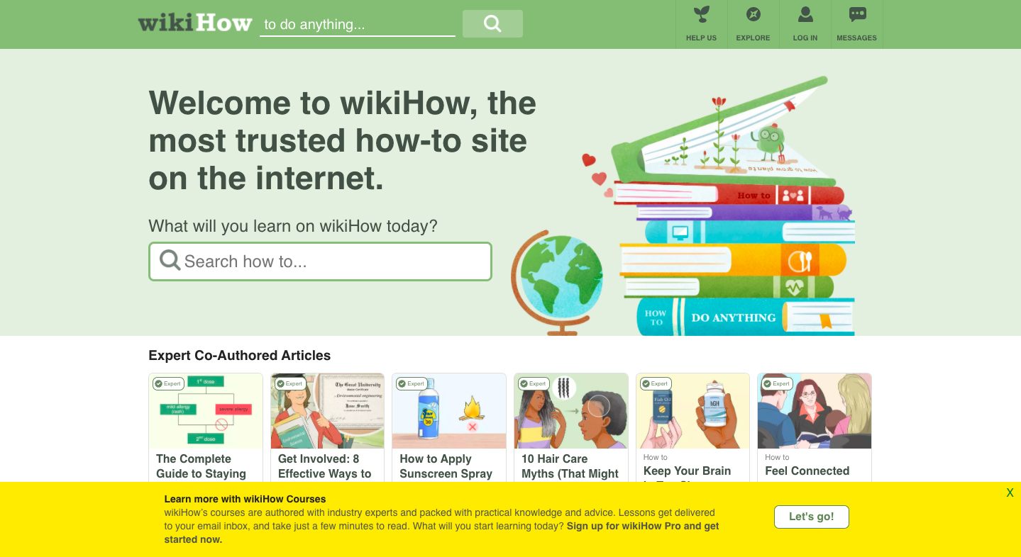 wikiHow Home page