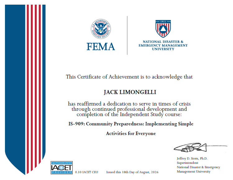 FEMA IS-909 Certificate