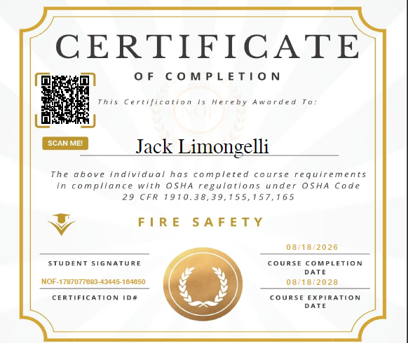 OSHA Fire Safety Certificate