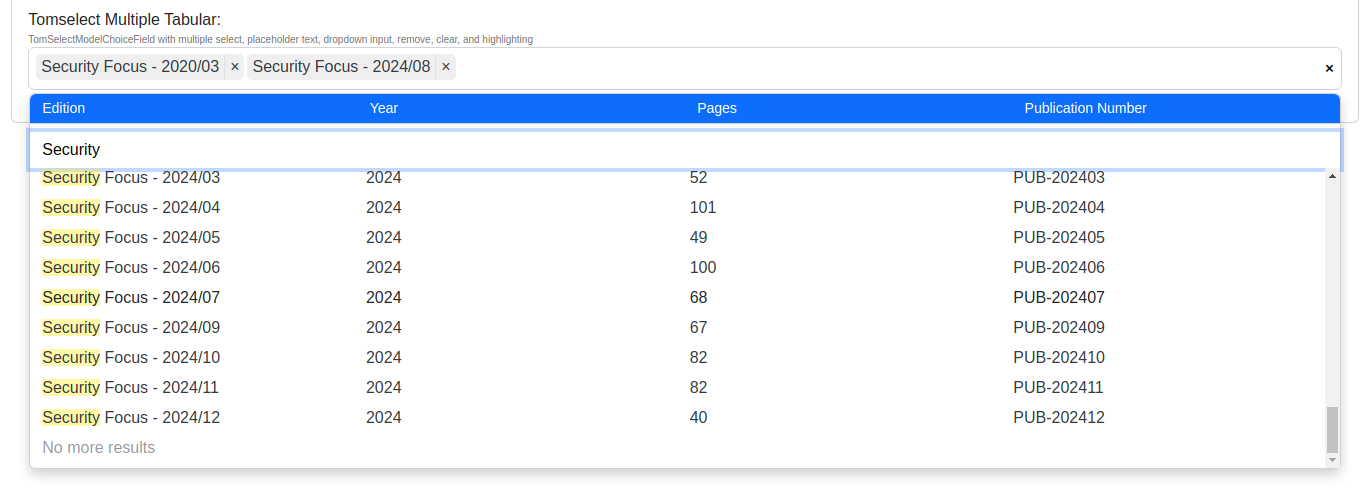 Tom Select Tabular With Multiple Select