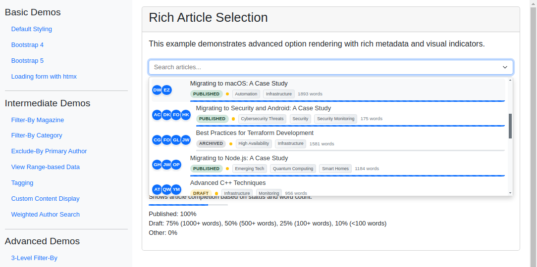 Rich Content Article Selection