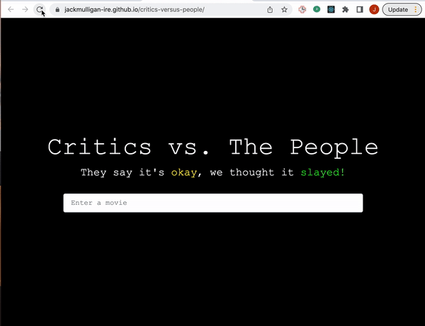 Critics vs. The People Initial Screen