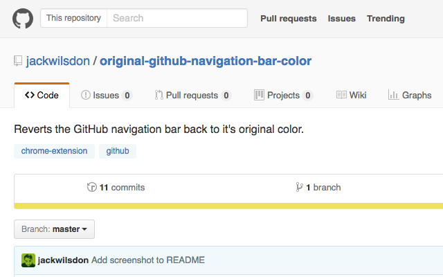 GitHub with the extension installed