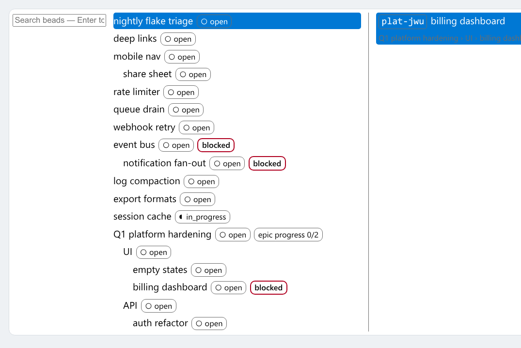 Search hits over the same bounded read facade