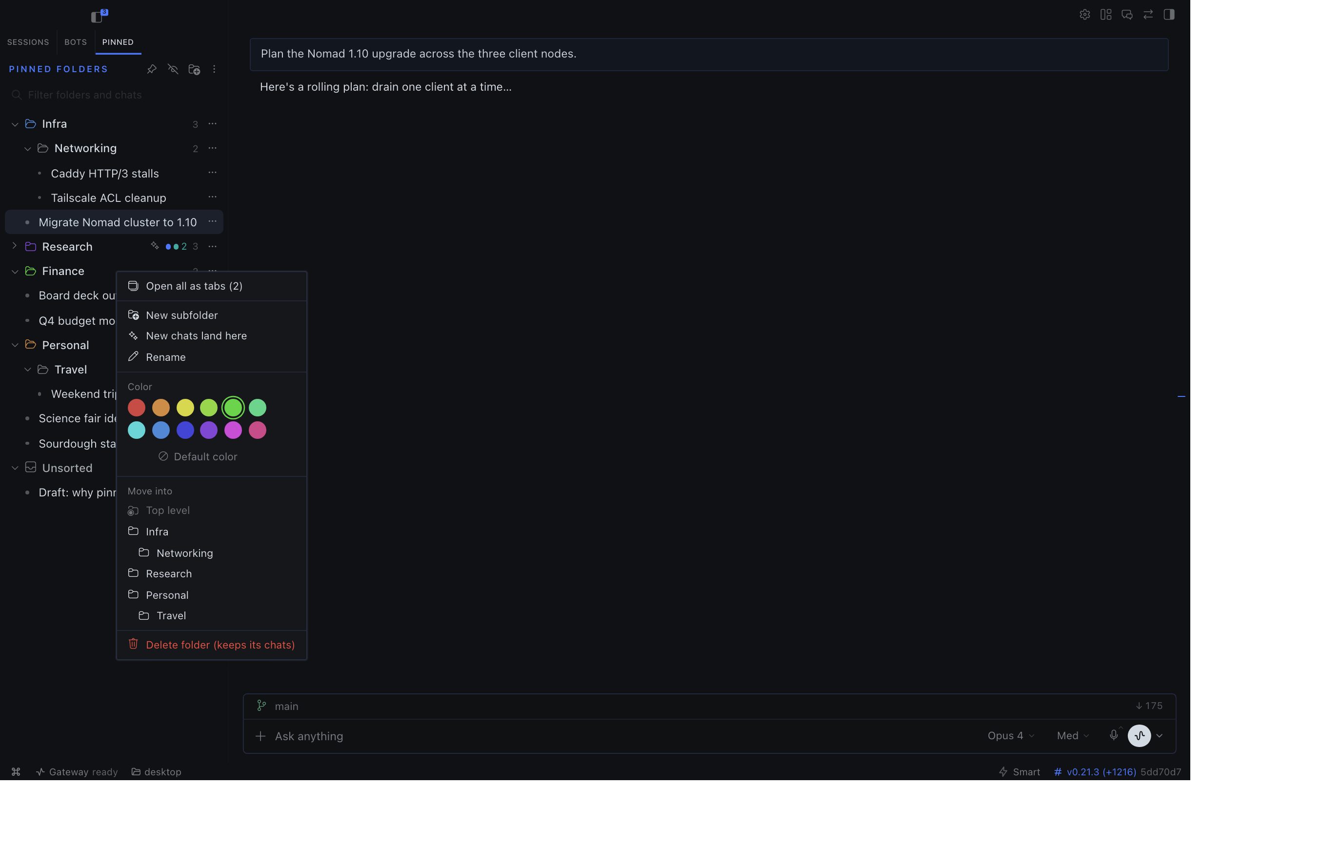 Folder menu with colors