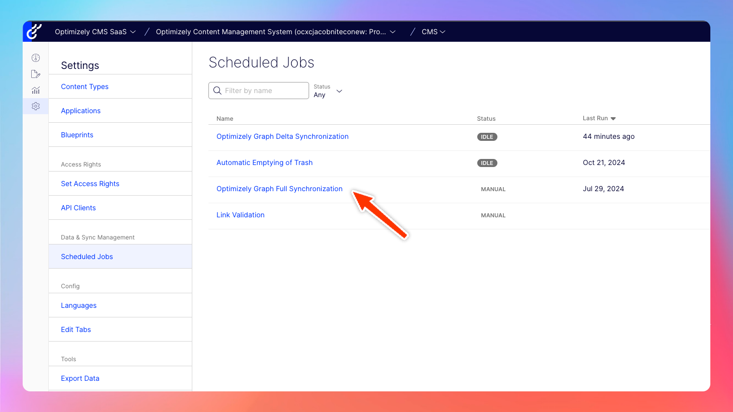 Run the scheduled job to index to Graph