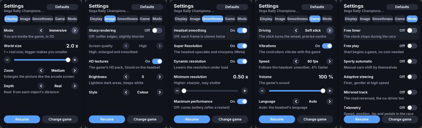 The settings panel