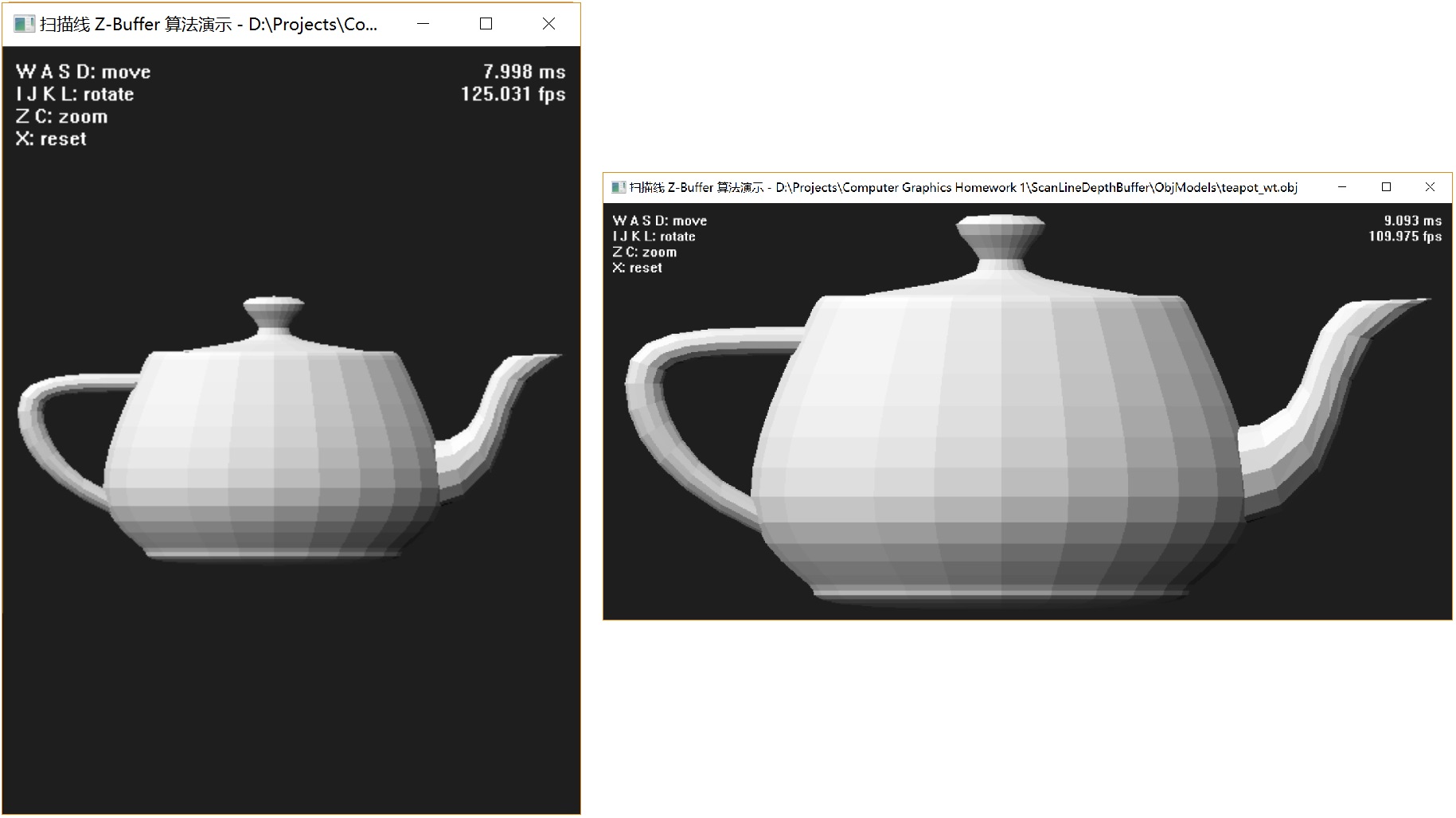 图 5-3 模型teapot_wt.obj在不同窗口比例下的显示效果