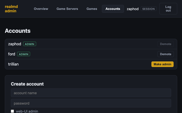 realmd admin - accounts