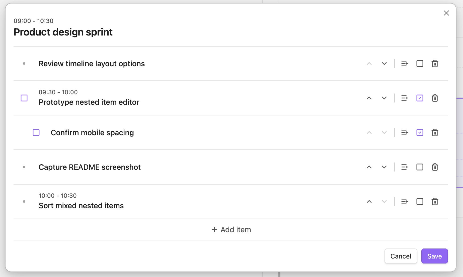 Day Planner Enhanced nested items editor