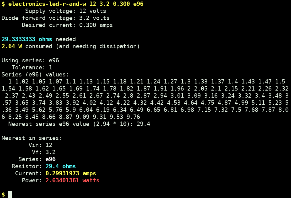 Screenshot: LED/Diode Resistor/Power Calculation