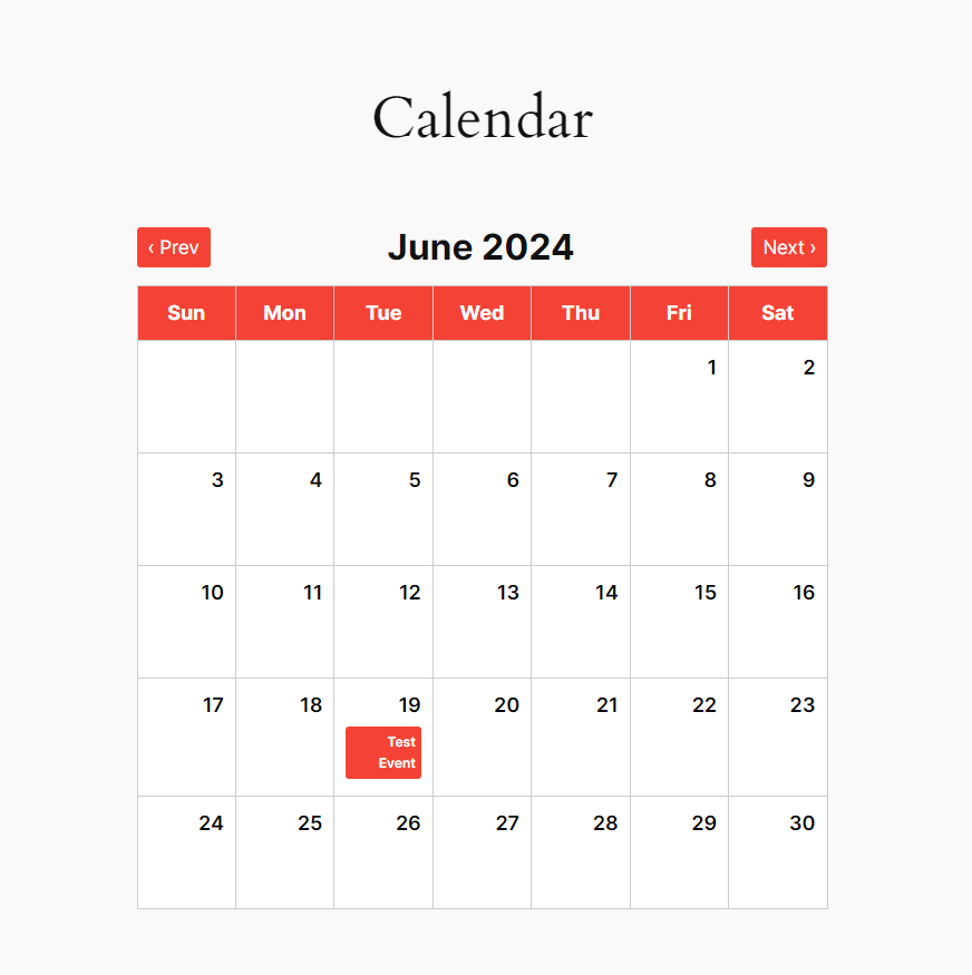 Frontend Calendar Screenshot