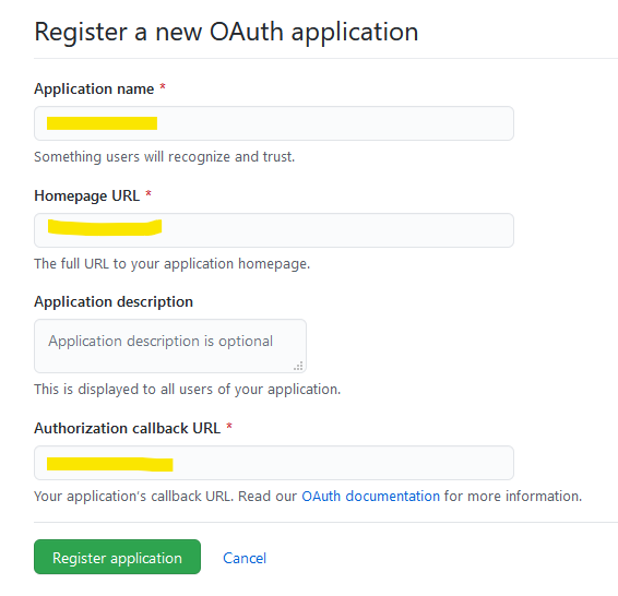 GitHub create OAuth application
