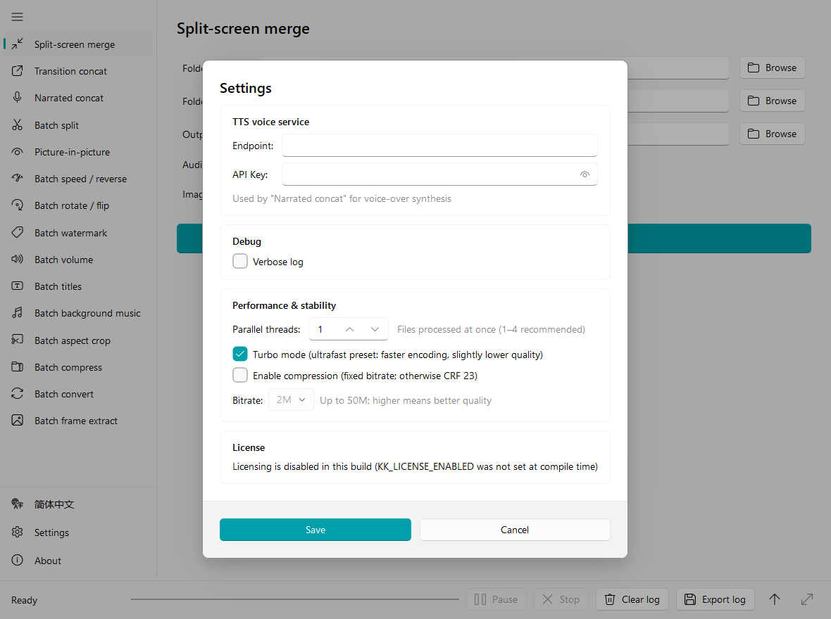 Settings dialog