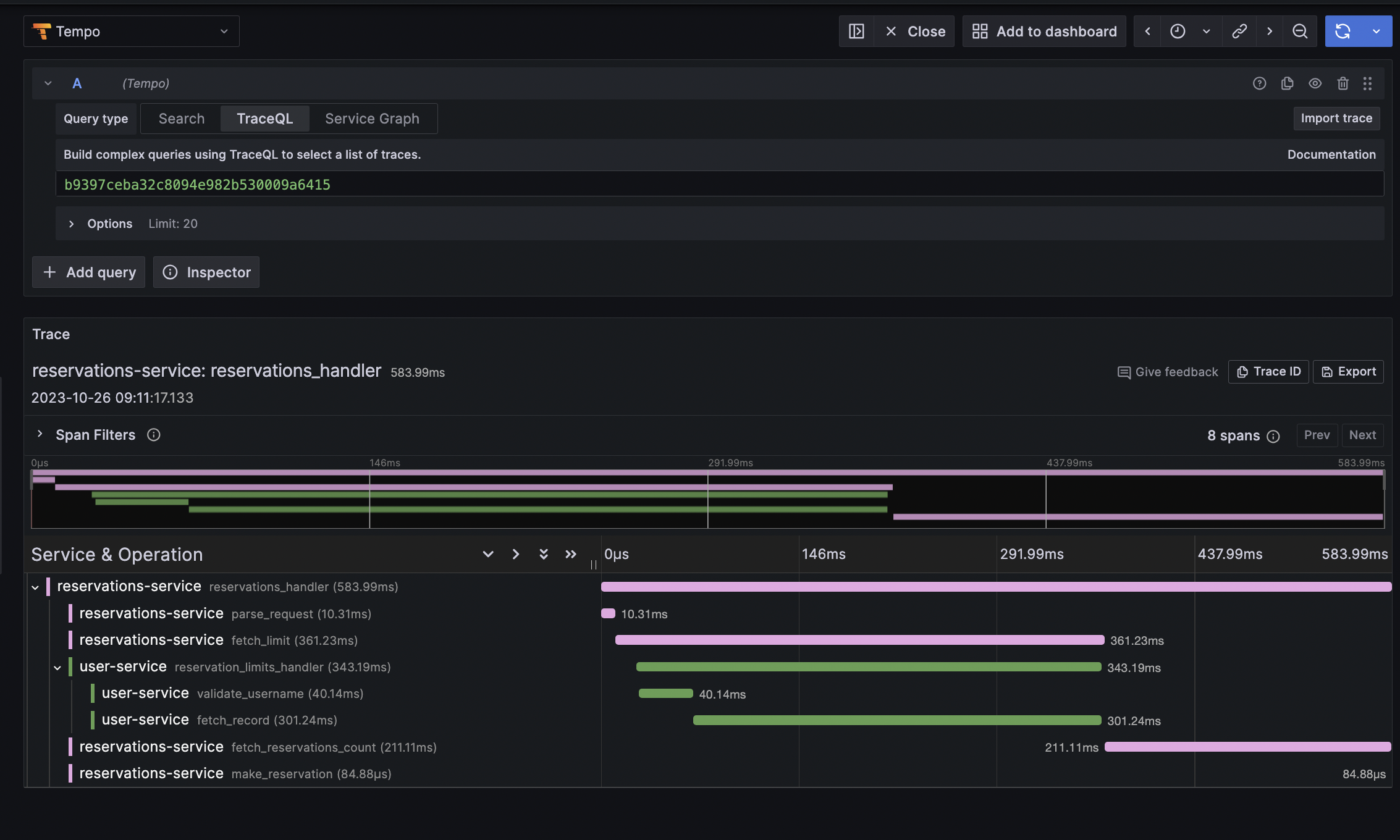 Example trace view